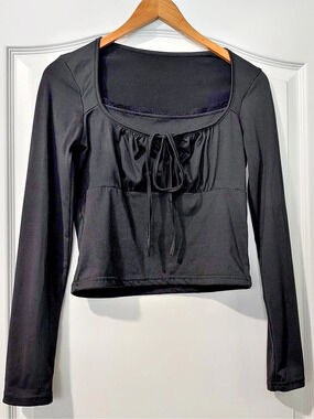 Black Long Sleeve Top Tie Front Layered Look Like New